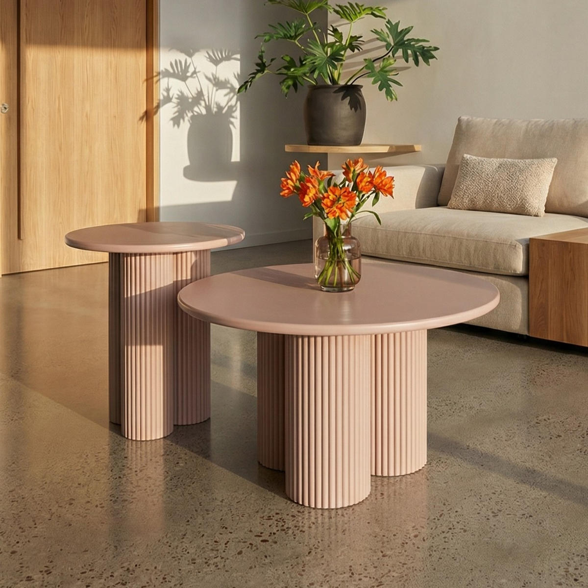 COUCHTISCH rund Mocha Mousse 50/50/55 cm - Hellbraun/Rotbraun, Holzwerkstoff (50/50/55cm) - Furnhouse