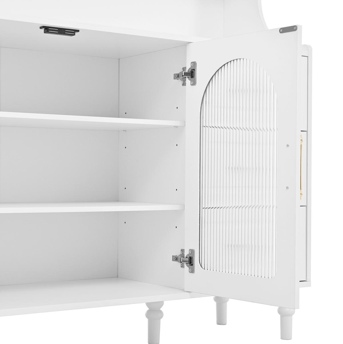 BUFFET 120x40x138.5 cm Weiß mit Fluted Glas & Ladestation - Weiß, Holzwerkstoff (120/138.5/40cm) - Modfu