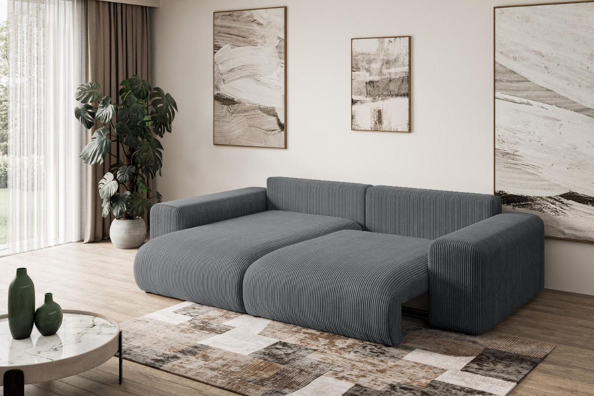 ECKSOFA mit Schlaffunktion und Bettkasten ESKAR-L 256x165x84cm Grau Cord - Dunkelgrau/Schwarz, Holzwerkstoff/Kunststoff (256/165cm) - ALTDECOR