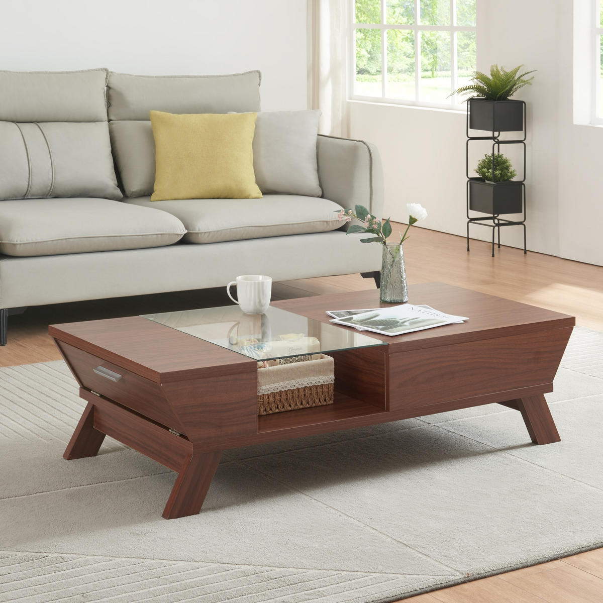 COUCHTISCH Ljusdal 120/55/33 cm - Walnussfarben, Glas/Holzwerkstoff (55/120/33cm) - [en.casa]