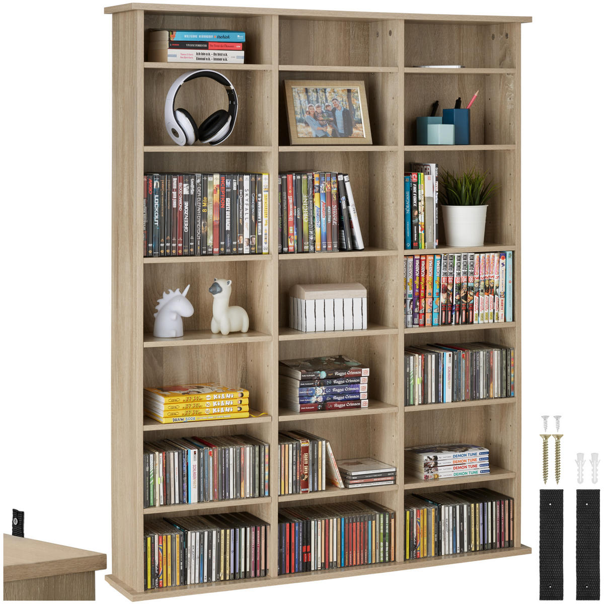 CD/DVD Regal Stevie,105,5 x 19 x 136,5 cm,Holz hell, Eiche Sonoma - Eiche Artisan, Holz (19/136.5/105.5cm) - tectake