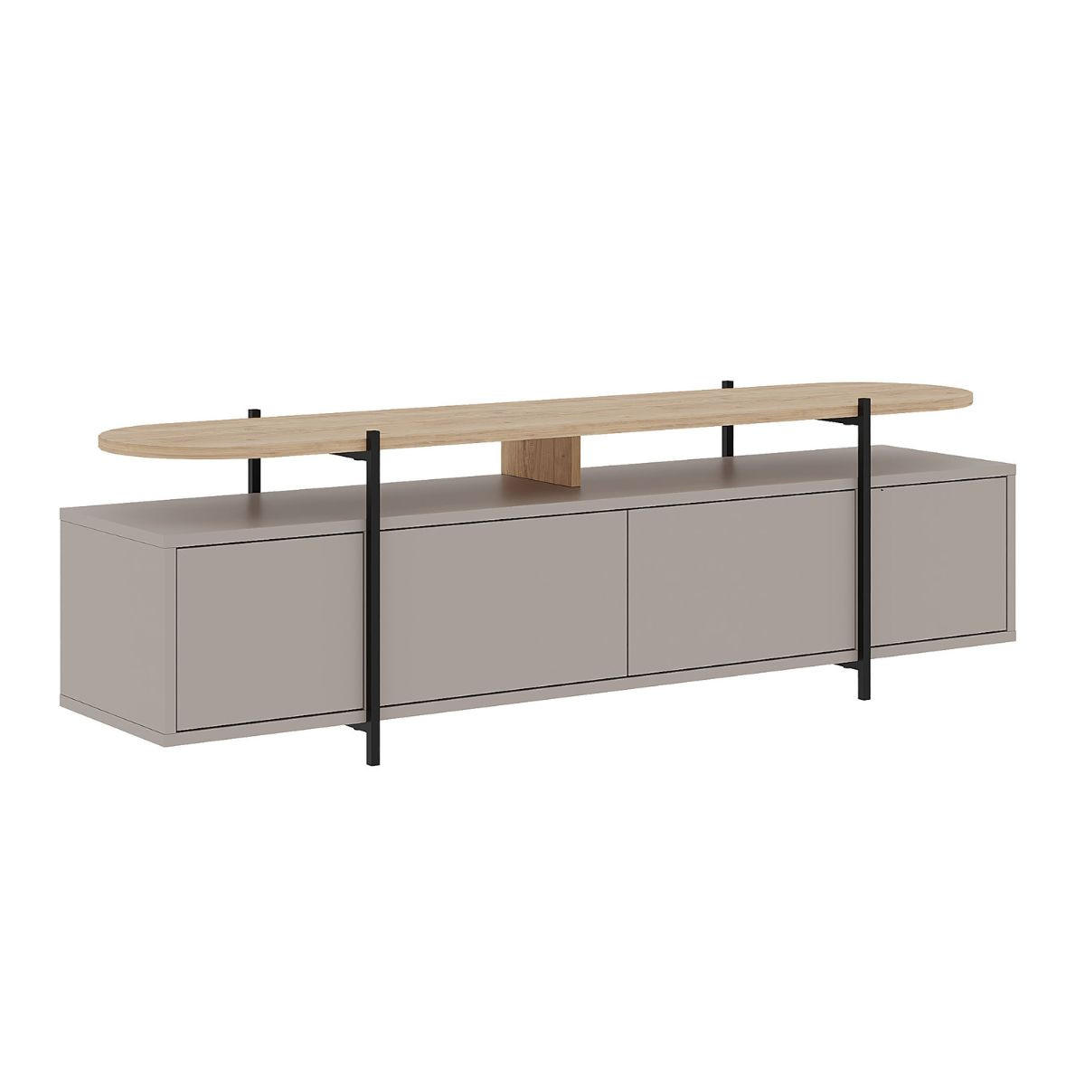 TV-MÖBEL mit 4 Türen und Metallfüßen L160 cm - Hinoa - Taupe, Holzwerkstoff (38.5/48/41.3cm) - Calicosy