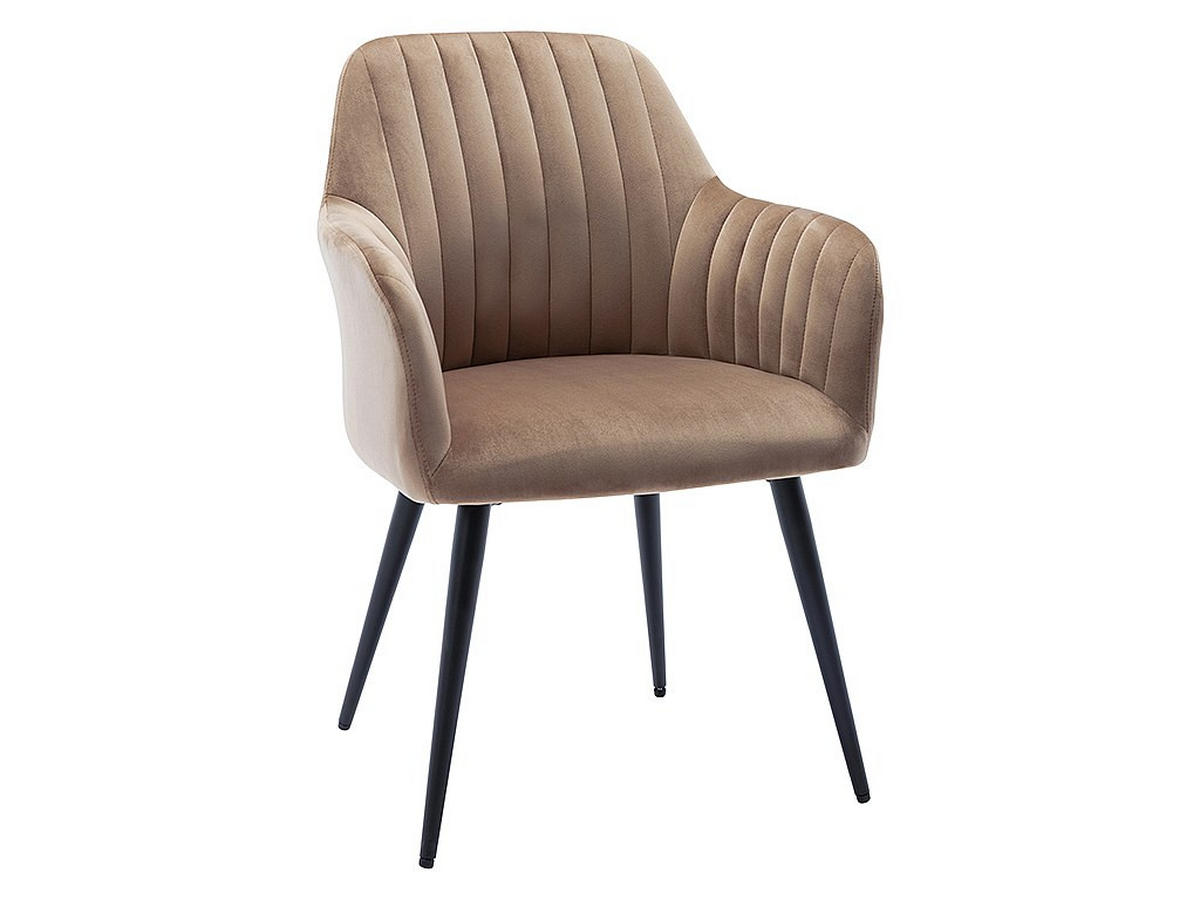 STUHL mit Armlehnen 6er-Set - Samt & Metall schwarz - Beige - ELEANA - Beige, Textil (59/82/58cm) - Vente-Unique