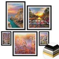WANDBILDER 5er-Set - 50x50 cm & 20x30 cm & 40x60 cm Schwarzer Rahmen - Sonnenuntergänge am Meer - Schwarz, Kunststoff (40/60cm) - ArtPrintCave