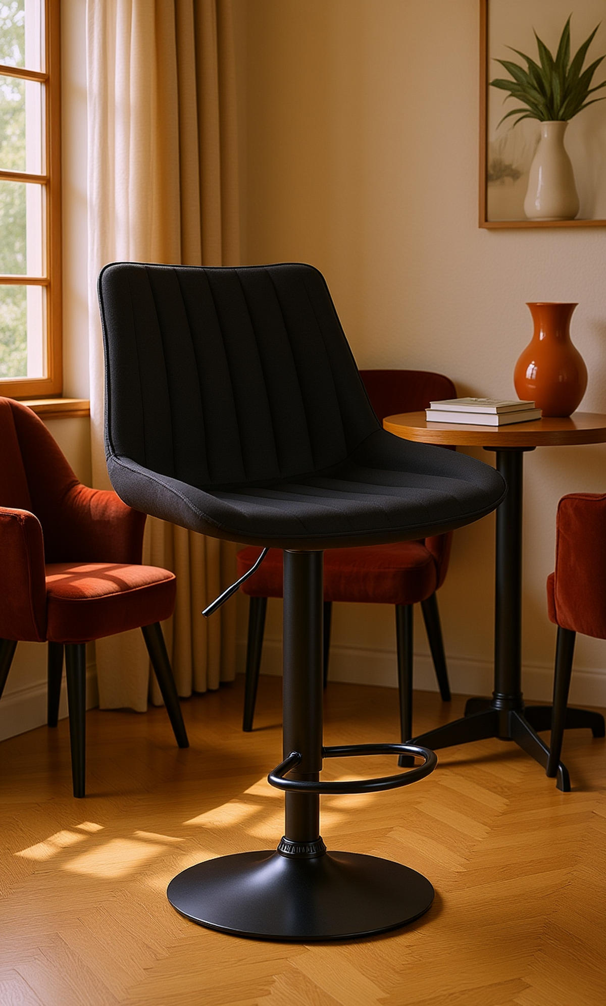 BARHOCKER Tolor Stoff schwarz schwarz - Schwarz, Textil/Metall (49.5/112/50cm) - TPFLiving