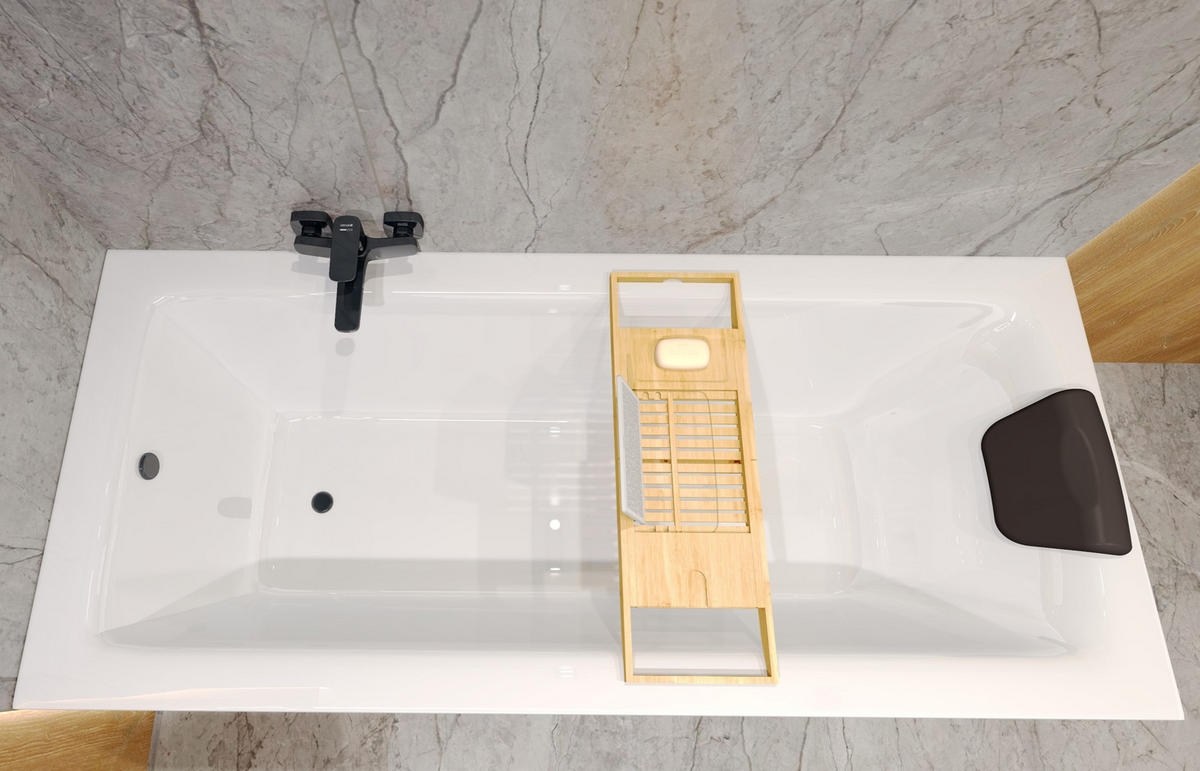 BADEWANNE Rechteck TALIA 100/70 + Badewannenablage + Kopfstütze Ablauf Füße - Weiß, Kunststoff (70/55.5/100cm) - bad land