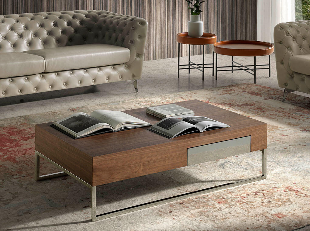 COUCHTISCH Rechteckiger Couchtisch Nussbaum und verchromter Stahl 120/70/33 cm - Edelstahlfarben/Nussbaumfarben, Holz/Metall (70/120/33cm) - ANGEL CERDA