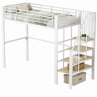 HOCHBETT 90/200 mit Stauraum und Treppe,mit Lattenrost - Weiß, Holz/Metall (90/200cm) - EVRYAE