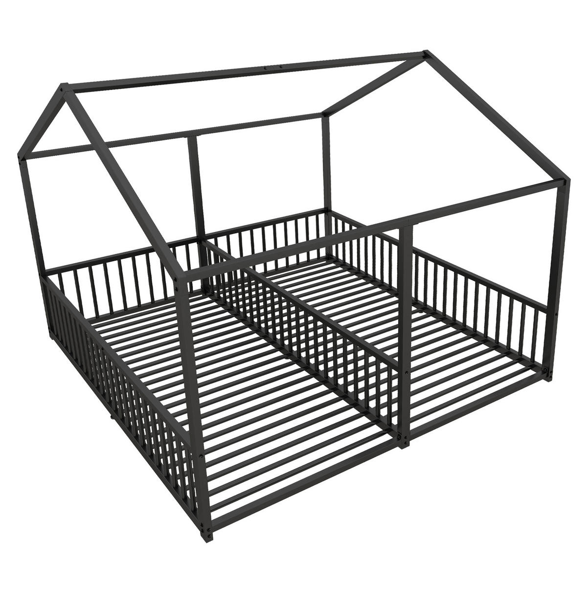 ETAGENBETT 90/200 cm mit Leiter, Sicherheitsgeländer und Hausform aus Metall, Schwarz - Schwarz, Metall (90/200cm) - Redom