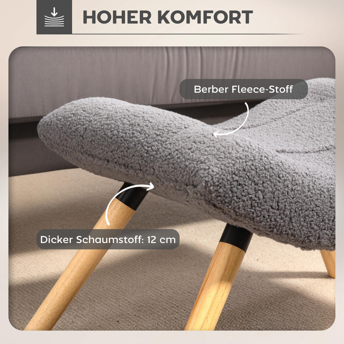 SITZHOCKER mit Berberfleece-Stoff, 67 x 45 x 38 cm, Dunkelgrau - Dunkelgrau, Kunststoff (45/38/67cm) - HOMCOM