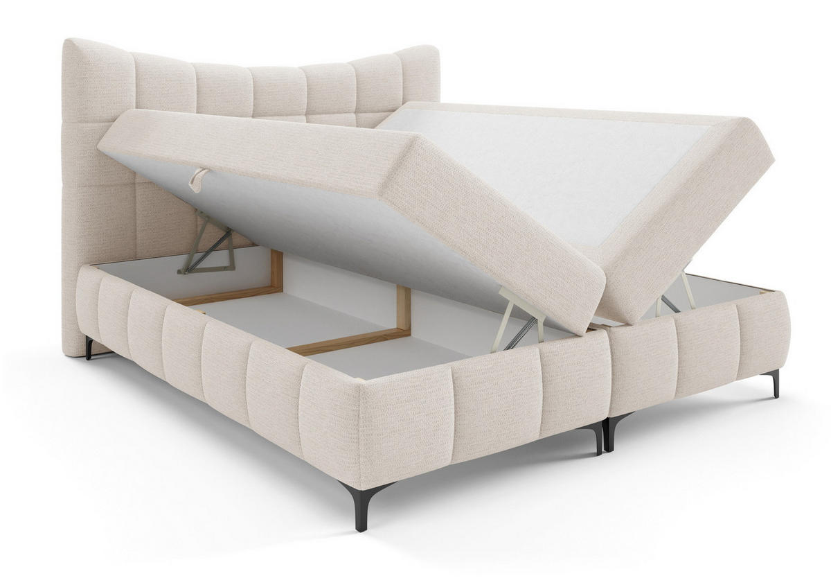 BOXSPRINGBETT 200x200 Almera, Chenille, Bettkasten, Matratze, Creme - Creme, Holz/Textil (200/200cm) - Emporius