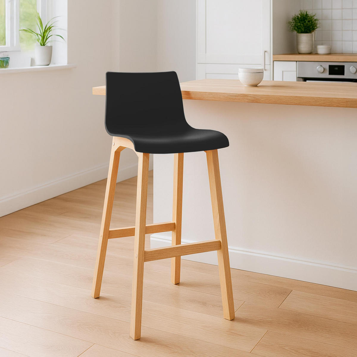 BARHOCKER 2er Set Holz Schwarz - Eukalyptusholzfarben/Schwarz, Holz (41/102/46cm) - CLP