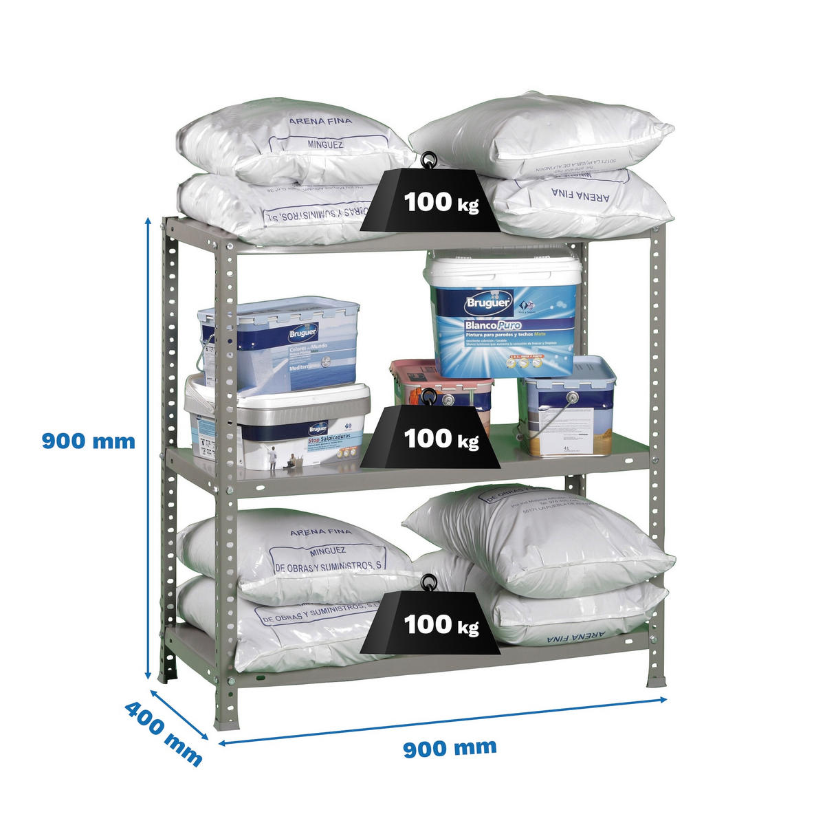 SCHRAUBREGAL PANDA MINI | HxBxT 90x90x40cm | 3 Fachböden | Fachlast 100kg | Grau - Grau, Metall (90/90/40cm) - PROREGAL