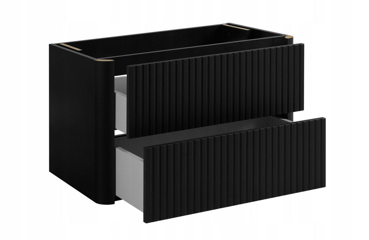 WASCHBECKENUNTERSCHRANK LINEA hängend geriffelt Schwarz matt 80/48/44 cm - Schwarz, Holzwerkstoff (80/48.4/43.7cm) - Rodan