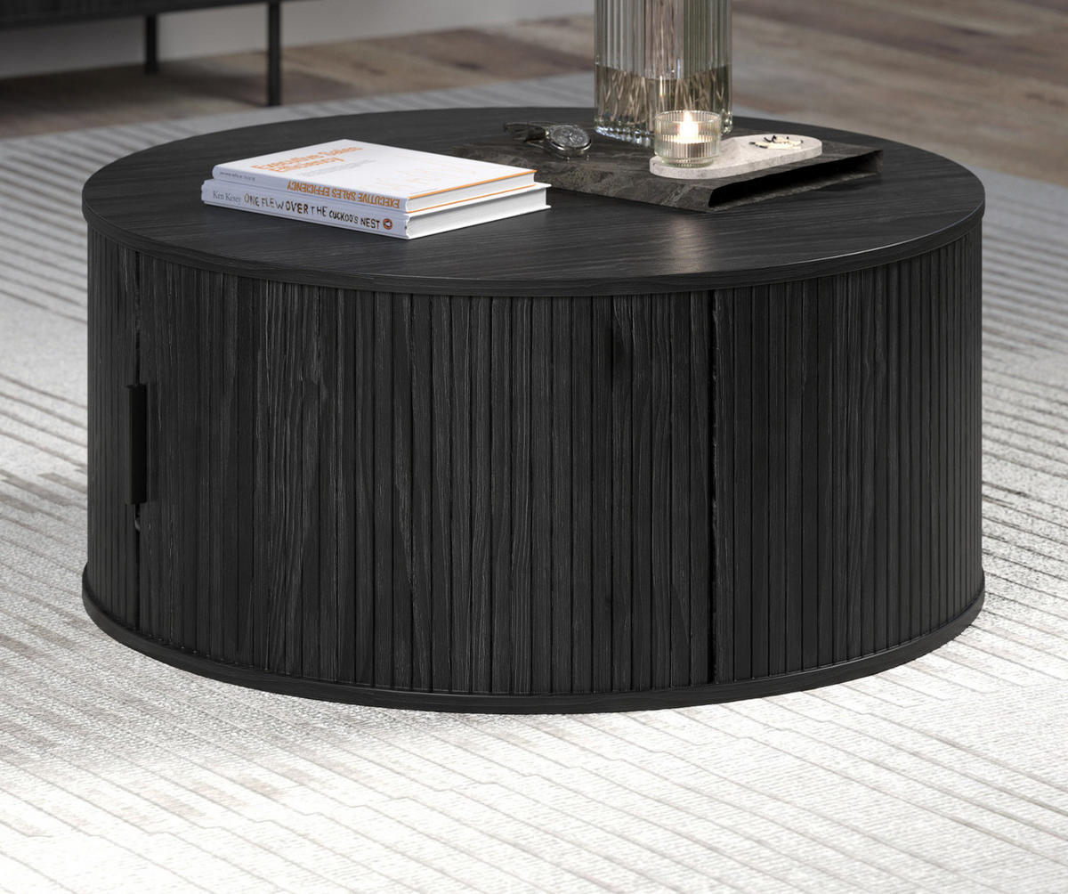 COUCHTISCH Esche schwarz rund 80 cm, Beistelltisch mit Stauraum - Schwarz, Holzwerkstoff/Kunststoff (80/80/36cm) - Top.Furn