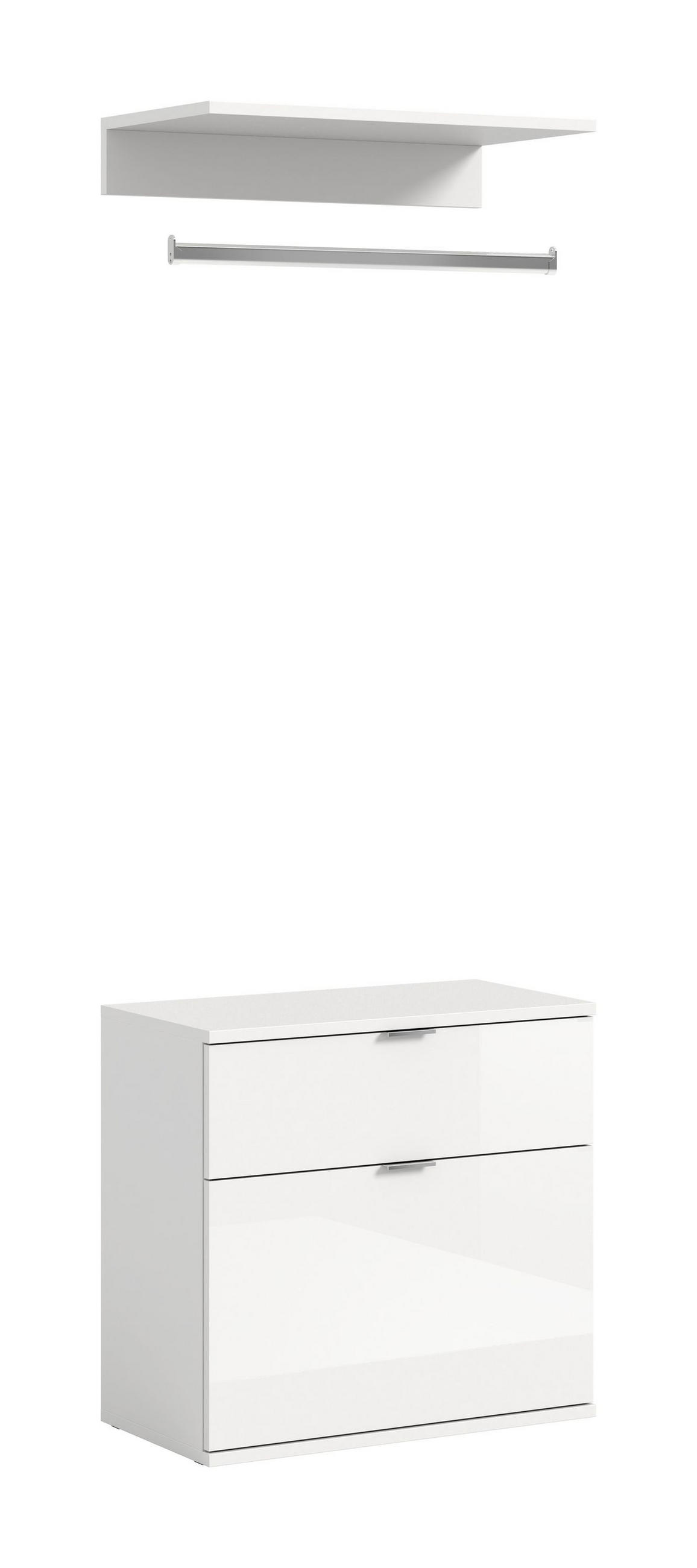 KOMMODE + Garderobenstange Projekt X Garderobe in weiß Nb. und weiß hochglanz B/H/T: 61x62x34 cm - Weiß, Holzwerkstoff (60/61/34cm)