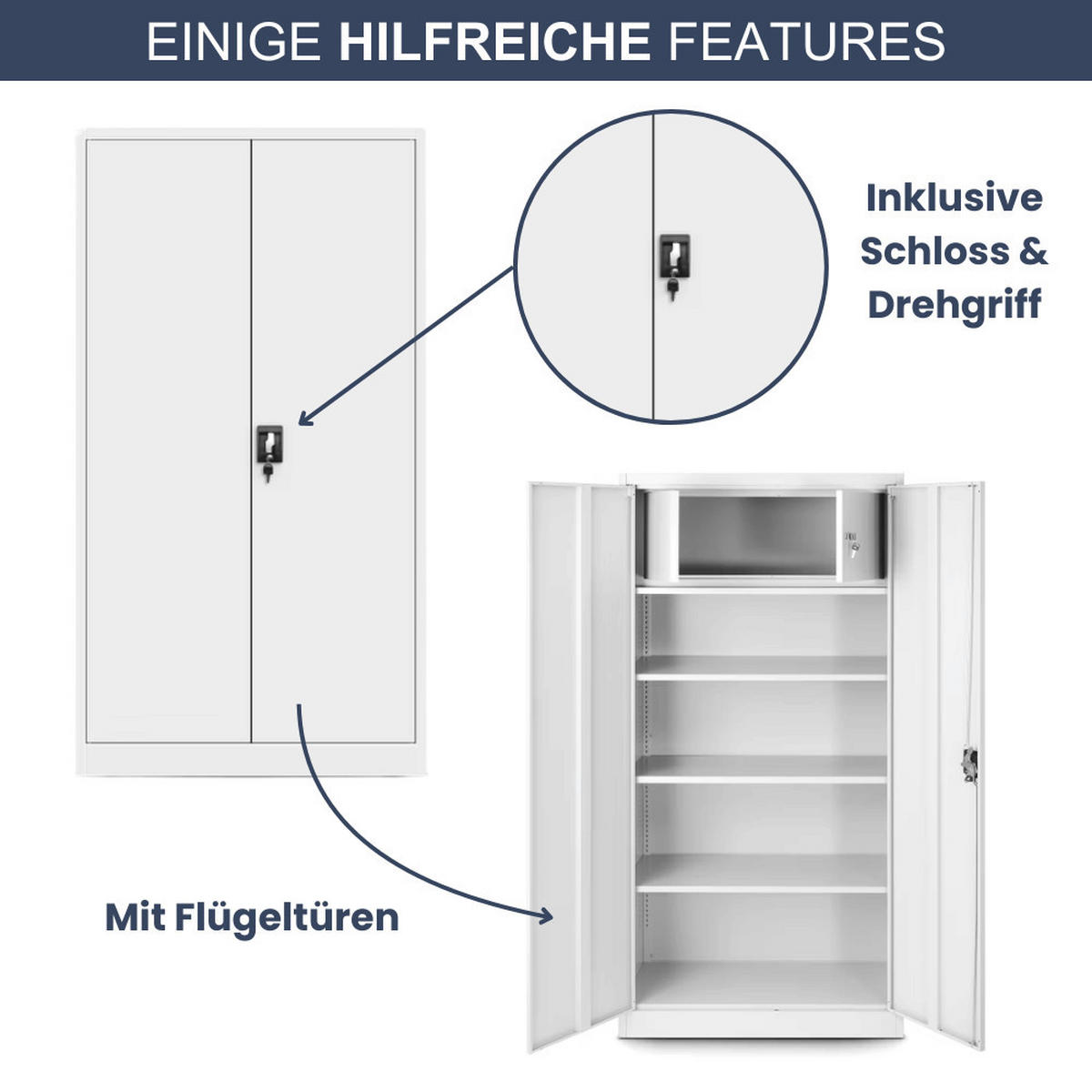 METALLSCHRANK abschließbar KODLI mit Geheimfach 185x90x45cm Weiß - Weiß, Metall (90/185/45cm) - DELUKE