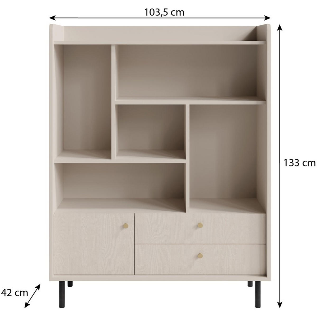 BÜCHERREGAL Gloria mit 2 Schubalden und 1 Tür - Beige/Schwarz, Holzwerkstoff/Metall (103/42/42cm) - Beautysofa