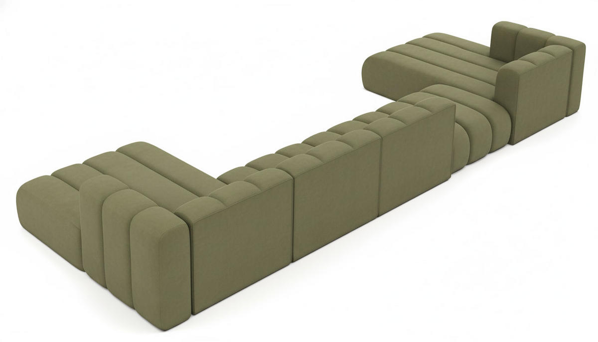 ECKSOFA U-Form Grand U Big XL 500 cm, Velourstoff Salvador, Olive - Olivgrün, Holz (500/179cm) - Kaiser Möbel