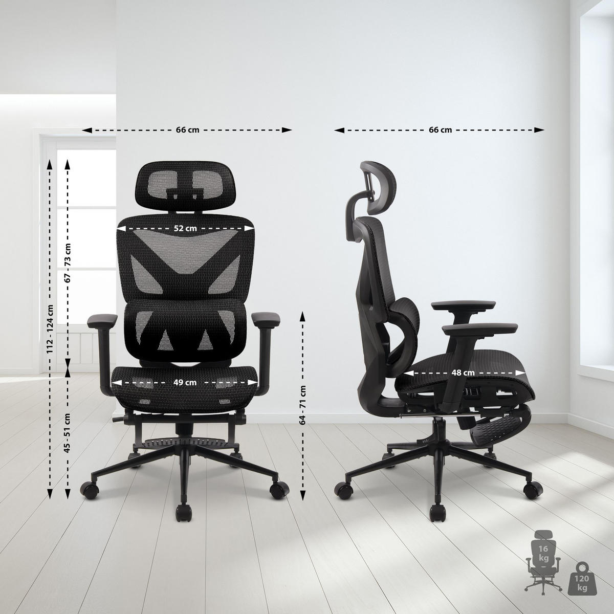 BÜROSTUHL Vaylen schwarz/schwarz - Schwarz, Kunststoff/Metall (66/124/66cm) - TPFLiving