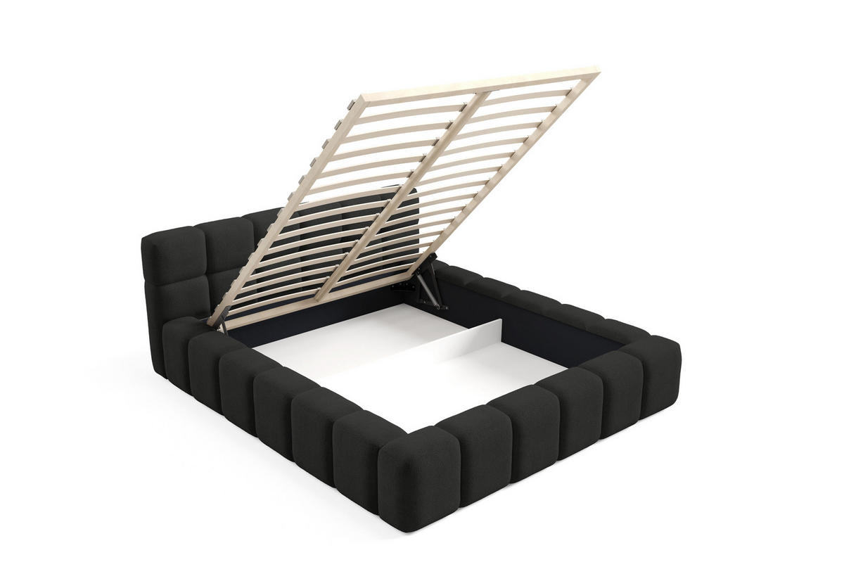 POLSTERBETT NUBO PREMIUM 160x200 cm mit Bettkasten – Stoff QUELLE 100 - Grau, Holz (160/200cm) - Dekori_Interiors