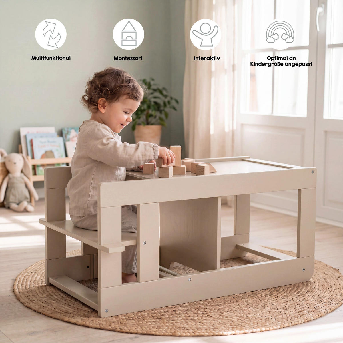 LERNTURM Step & Play 2in1 - Kaschmir, Holzwerkstoff/Metall (50.5/85/40cm) - Roba
