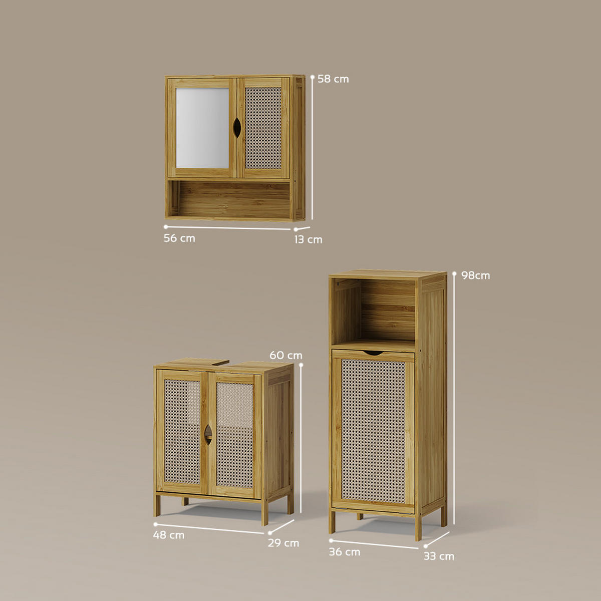 BADMÖBEL-SET Mincio, Bambus, 3dílná - přírodní, kompozitní dřevo (50/60/29cm) - Livinity®
