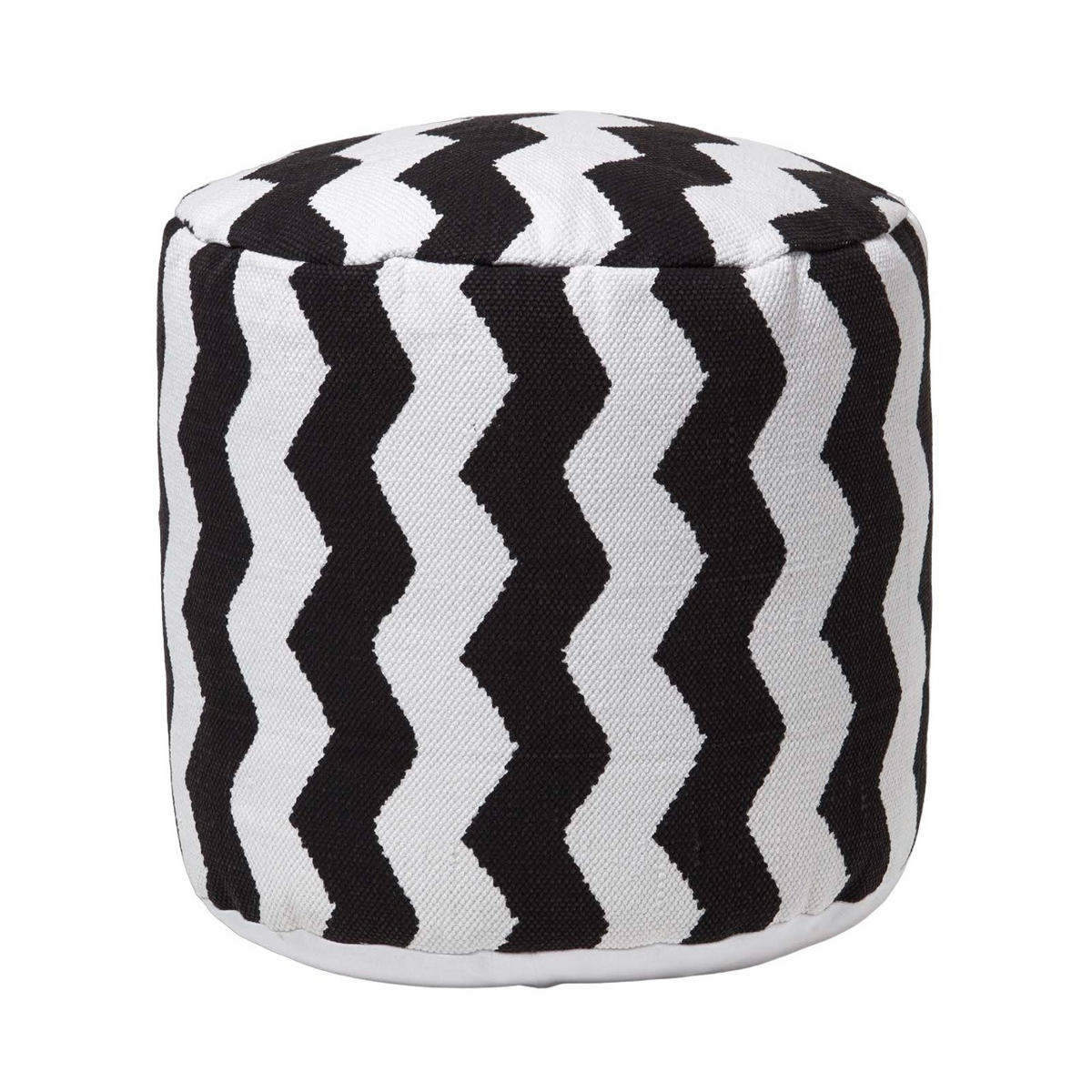 HOCKER schwarz-weiß, Zickzack-Hocker rund 40/40/45 cm - Schwarz, Textil (45/40/45cm) - Homescapes