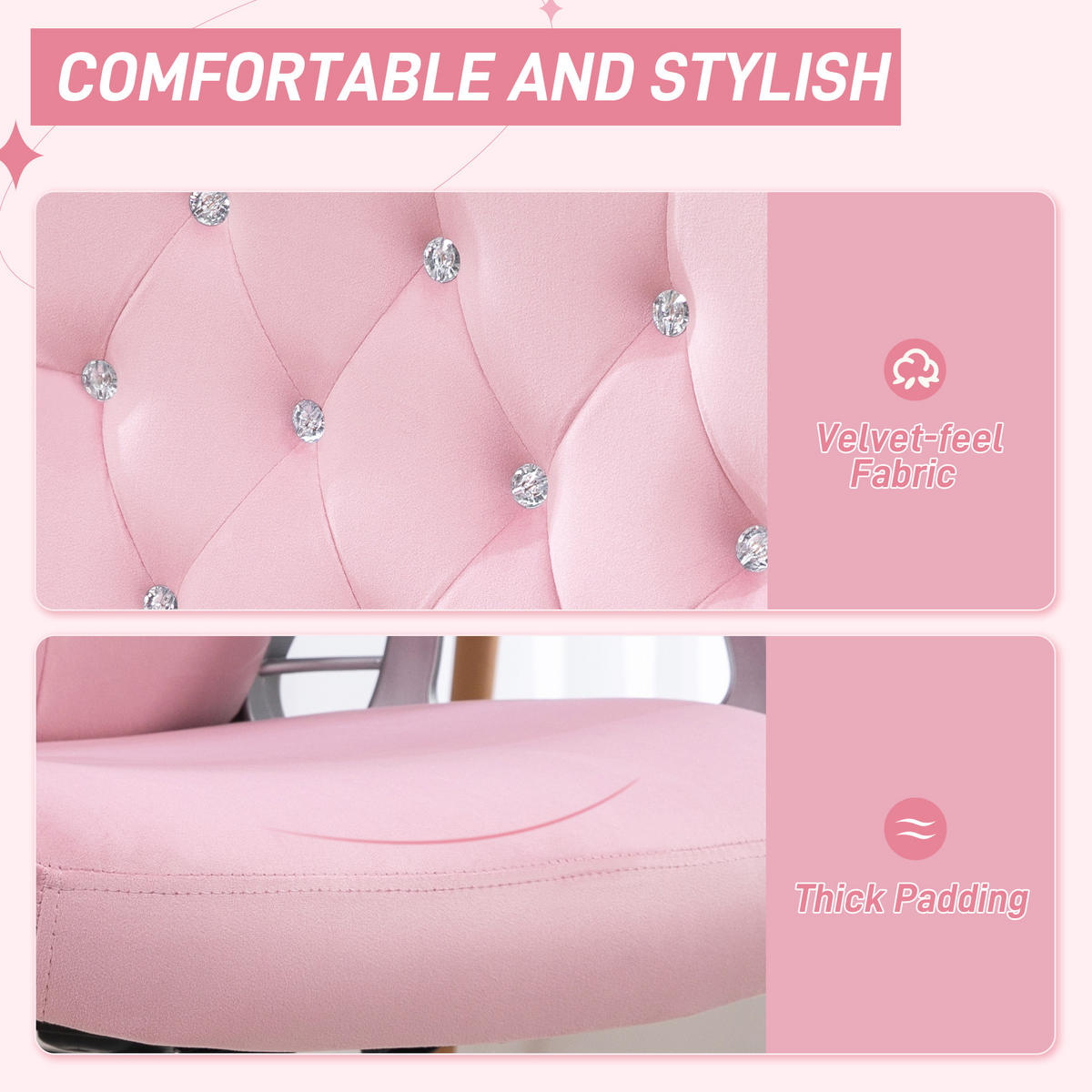 BÜROSTUHL Ergonomisch Schreibtischstuhl mit Wippfunktion für Home Office, Rosa - Rosa, Kunststoff (61/114/61cm) - Vinsetto
