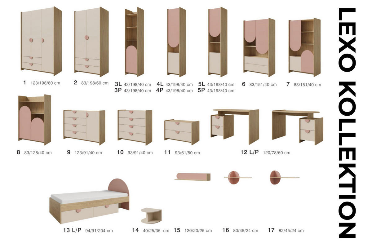 KINDERKLEIDERSCHRNAK LEXO 01 123/198/60 cm in Eiche Cremona/Macadamia/Puderrosa - Eichefarben/Beige, Holzwerkstoff (123/198/60cm) - Deine Möbel 24
