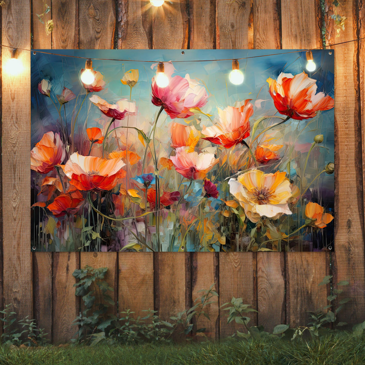 ZAHRADNÍ PLAKÁT Květiny - Akvarel - Umění - Botanické - Příroda 180x120 cm - pomerančová, plast (180/120/0.2cm) - OnlyWow