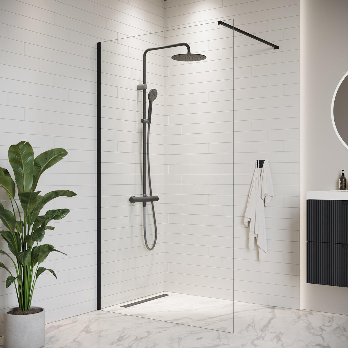 DUSCHWAND Florida - 100 x 200 cm - Schwarz - Walk-In Duschabtrennung aus Sicherheitsglas - Schwarz, Glas (100/200cm) - Badplaats