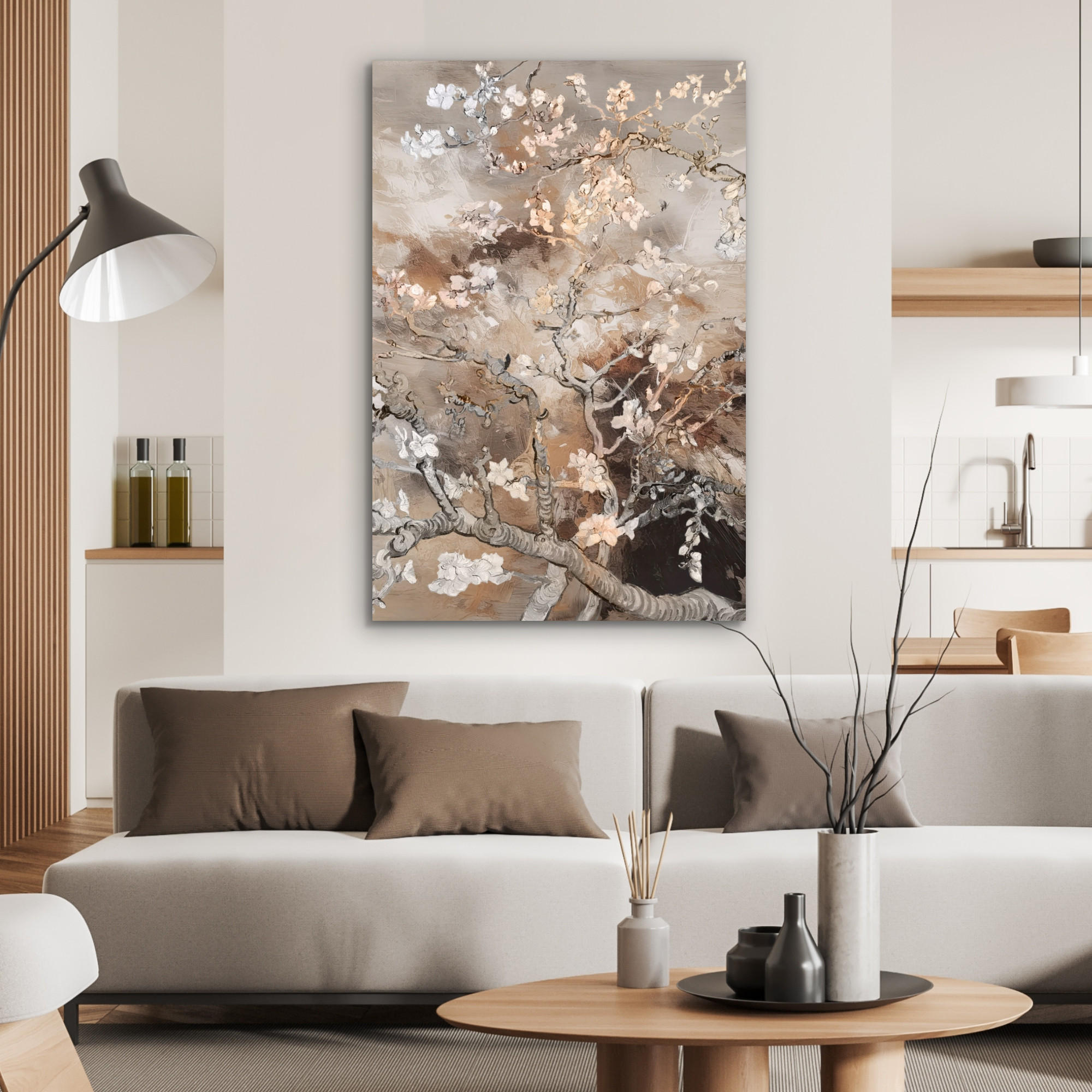 METALLBILD Mandelblüte - Kunst - Van Gogh - Beige - Abstrakt 60x90 cm - Braun, Metall (60/90cm) - MuchoWow
