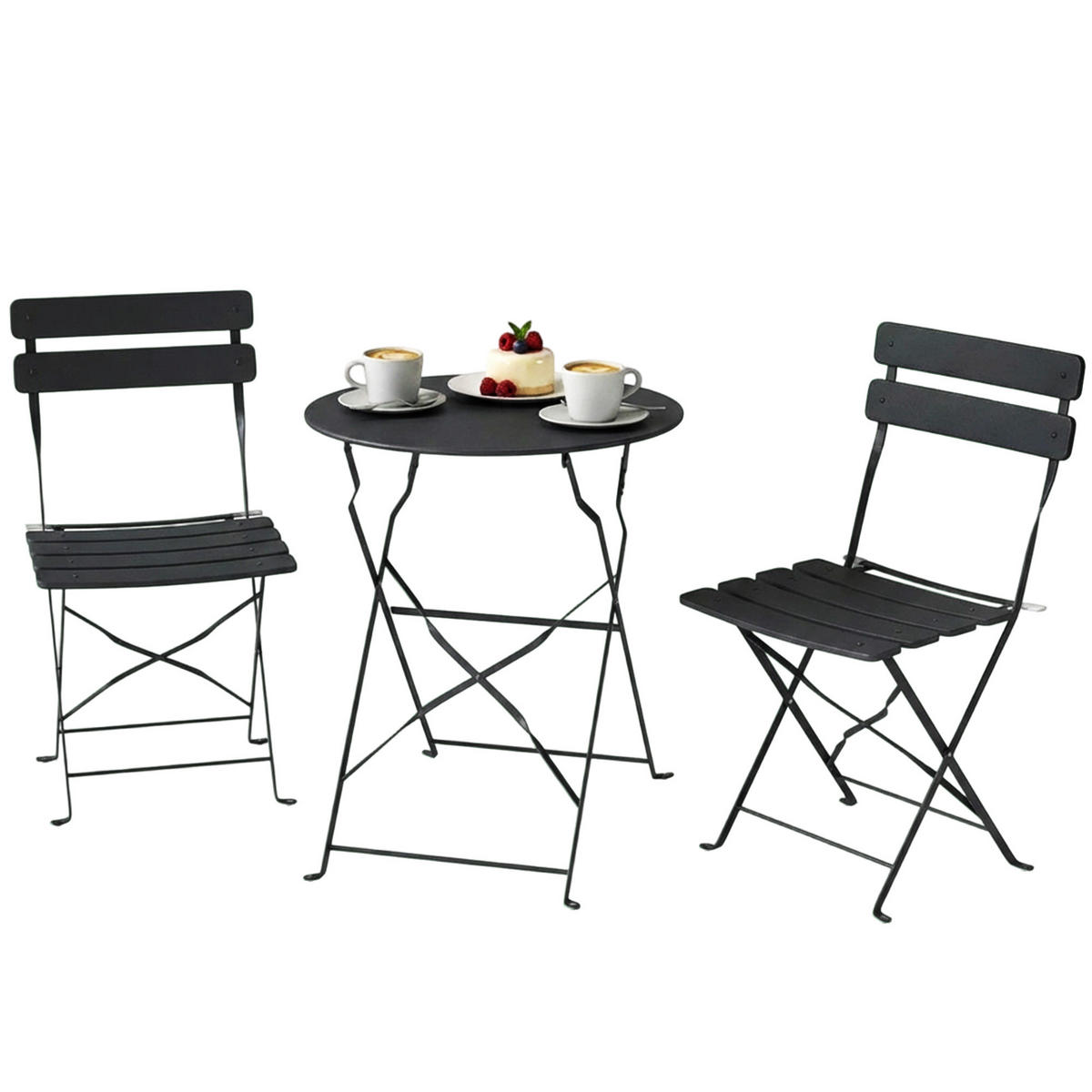 BALKONSET 3-teilig DE-14196 klappbar, Lattenrost, doppelter Rostschutz Schwarz - Schwarz, Metall - ComfortXL