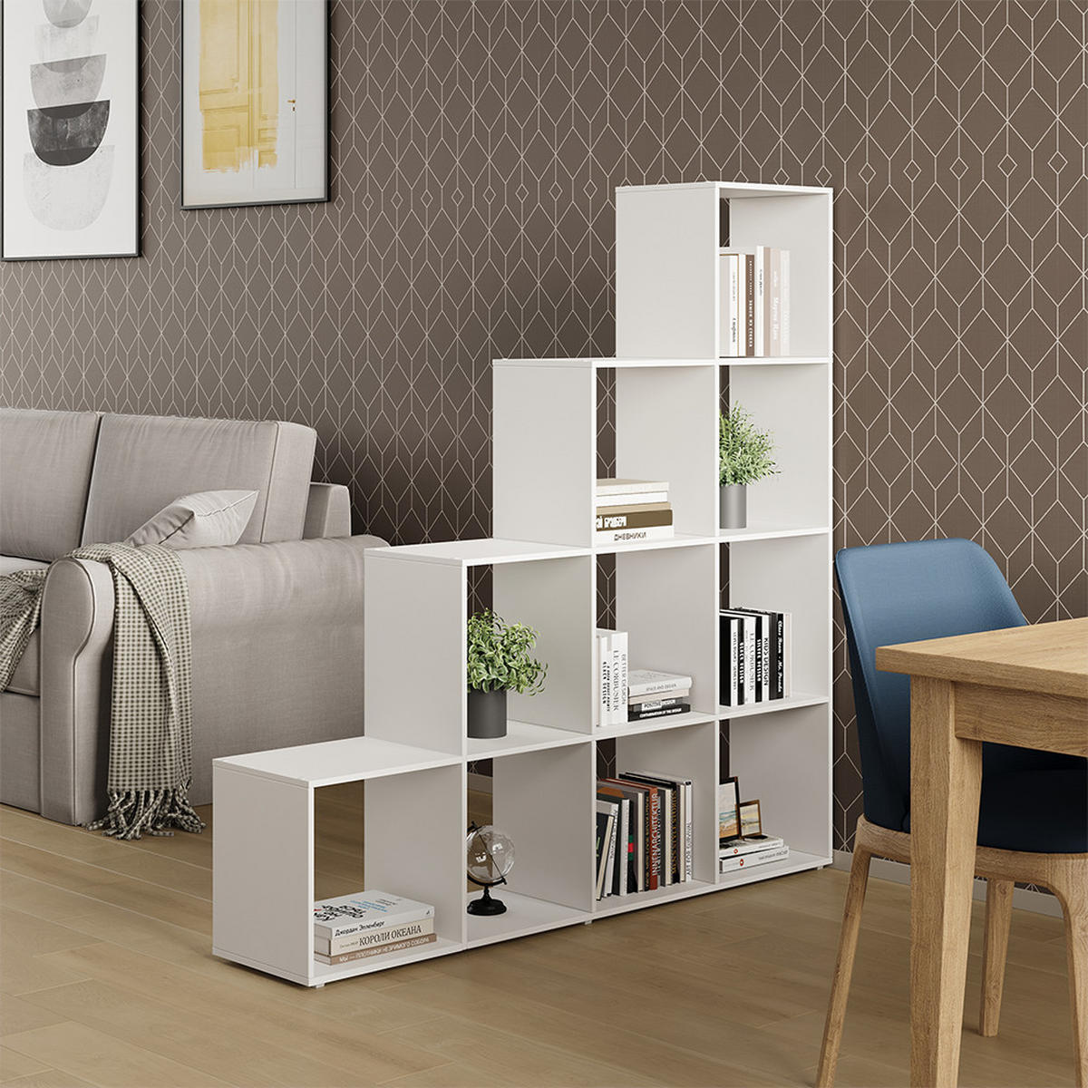 TREPPENREGAL Aramis Weiß 138 x 143 cm 10 Fächer - Weiß, Holzwerkstoff (138/143/29cm) - Vicco