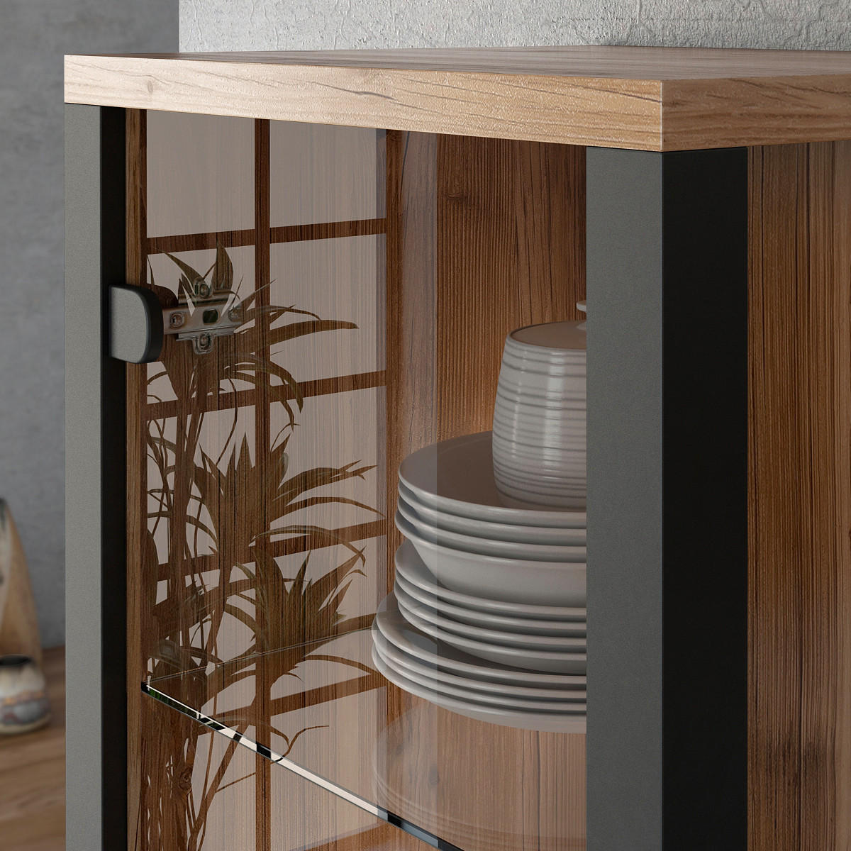 VITRÍNA Lyam Dřevo a černá - černá, kompozitní dřevo (56/191/43cm) - Petits-meubles