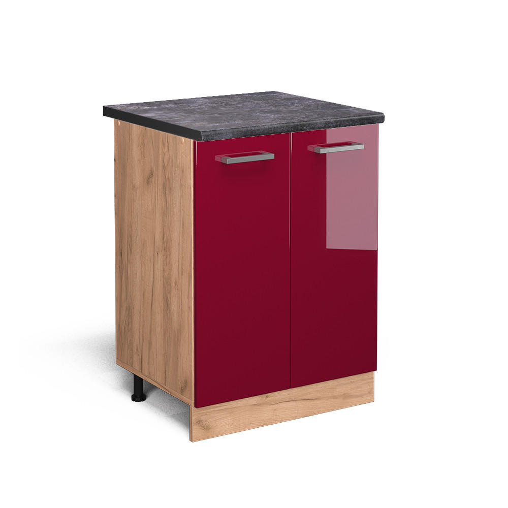 KÜCHENUNTERSCHRANK R-Line Bordeaux Hochglanz 60 cm, AP Anthrazit - Bordeaux/Eiche Wotan, Holzwerkstoff (60/81.6/60cm) - Vicco