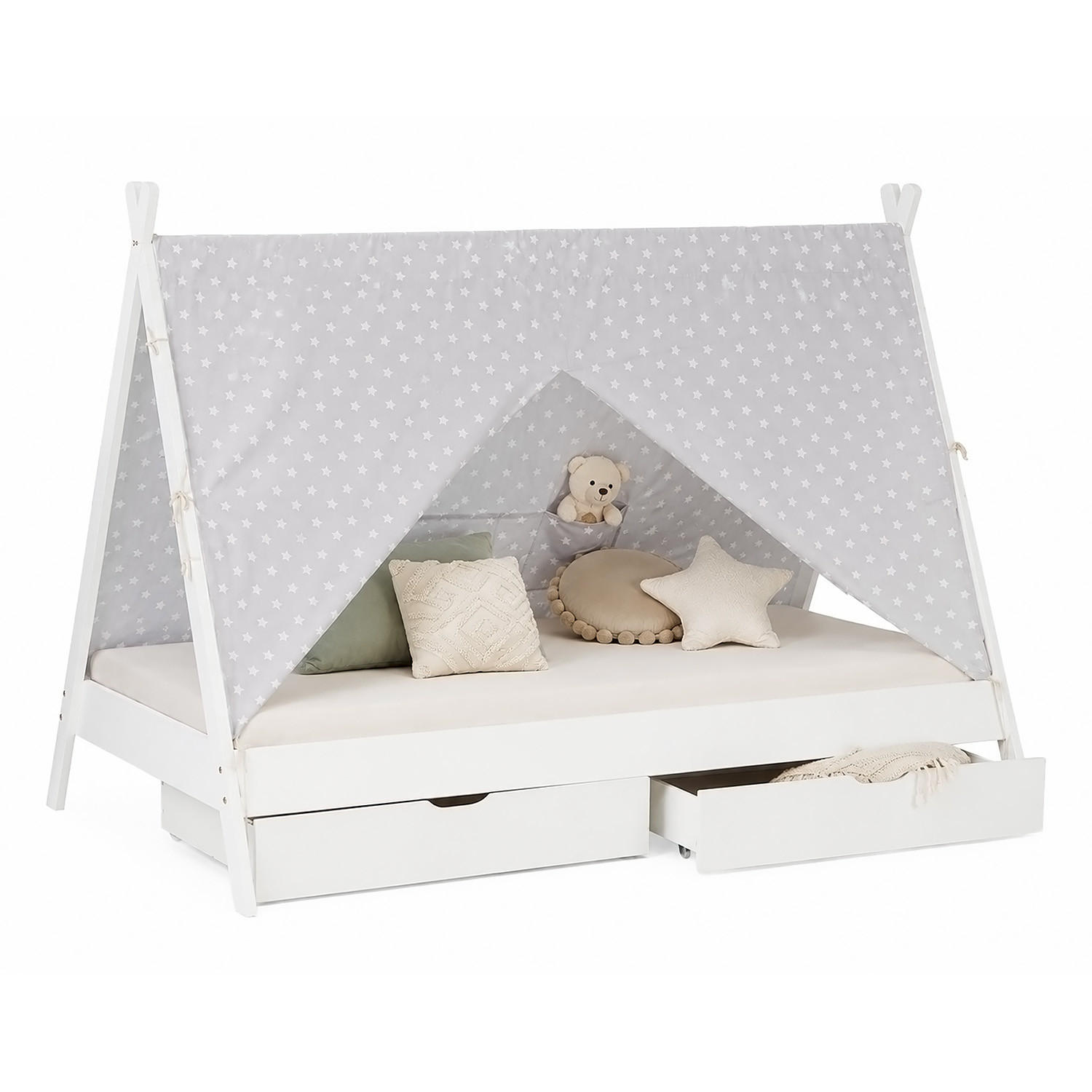 KINDERBETT mit Stauraum 90/200 cm weiß - Weiß, Holz (208/153/121cm) - Homestyle4u