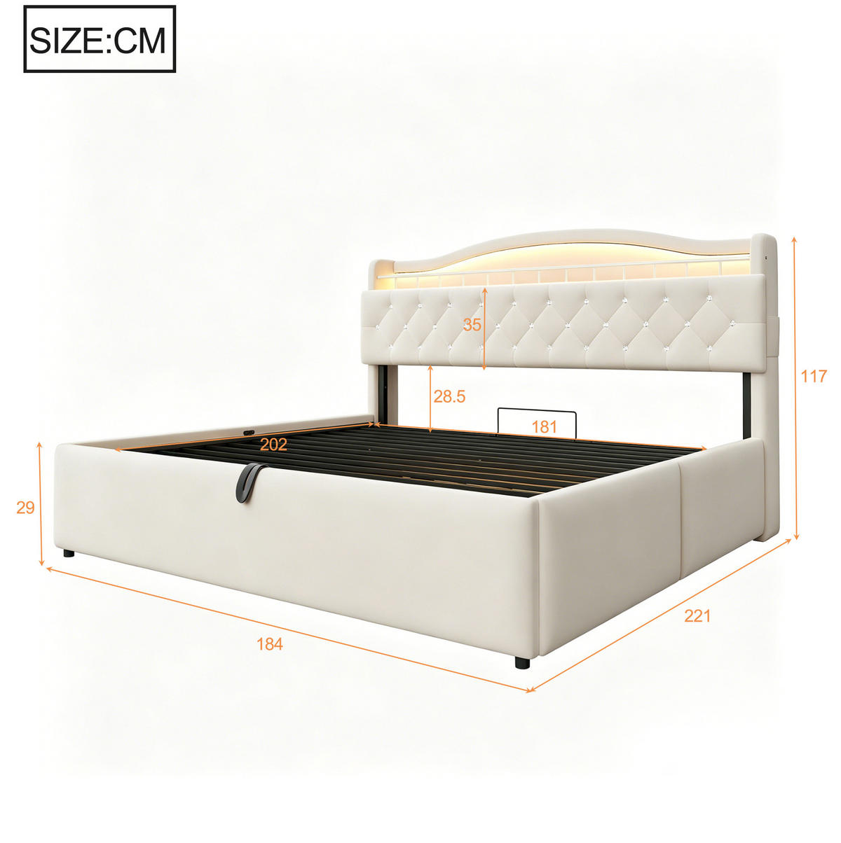 POLSTERBETT 180/200 cm aus Stoff und Metall mit Stauraum, Beige - Beige, Textil (180/200cm) - OKMYHOME
