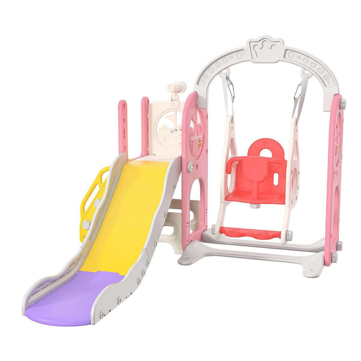 6-IN-1 RUTSCHE Kinder Rosa Mit Klettergerüst, Schaukel & Teleskop - Rosa, Holz (150/115/150cm)