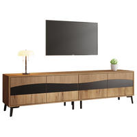 TV-LOWBOARD aus Spanplatte 180x40x50 cm Naturfarben/Schwarz mit 4 Türen, 4 Fächern und symmetrischem Design - Naturfarben, Holzwerkstoff (180/50/40cm) - Modfu