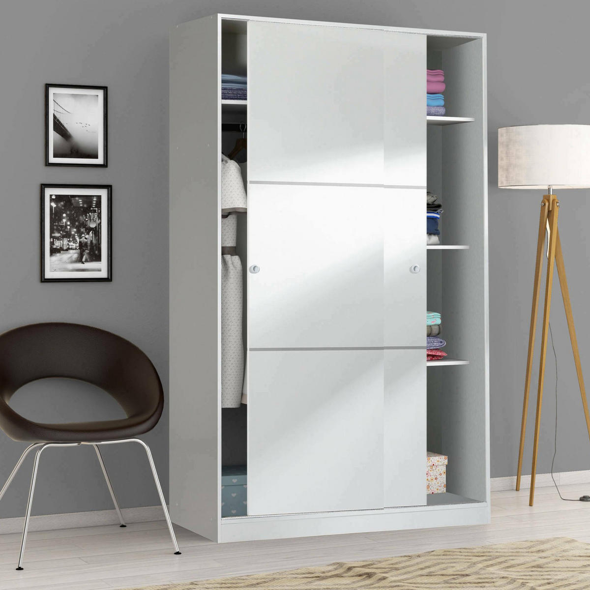 KLEIDERSCHRANK 2 TÜREN Weiß 50/120/200 cm - Weiß, Holzwerkstoff (120/200/50cm) - DMORA