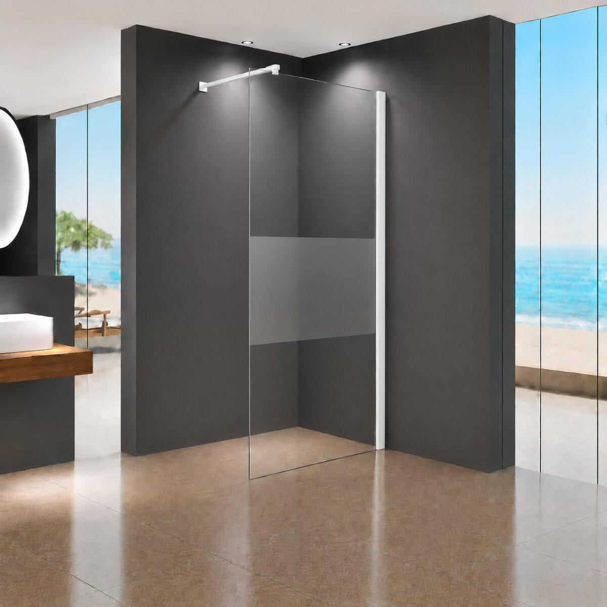 WALK-IN-DUSCHWAND 100 × 200 cm – Teilsatiniertes ESG-Sicherheitsglas – Weiß - Weiß, Glas (10/100/200cm) -  Glaswerk Westfalen