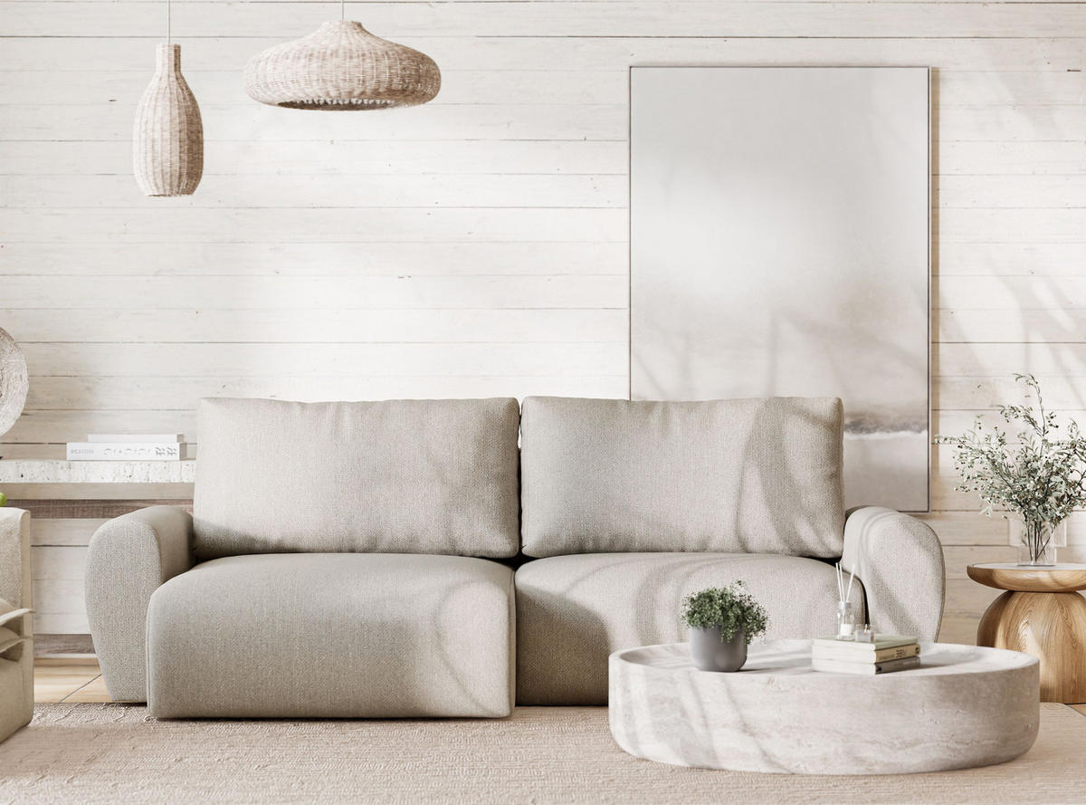 ECKSOFA MIT SCHLAFFUNKTION Numba Beige Webstoff - Beige/Schwarz, Holz/Holzwerkstoff (253/153cm) - Maison de Reve