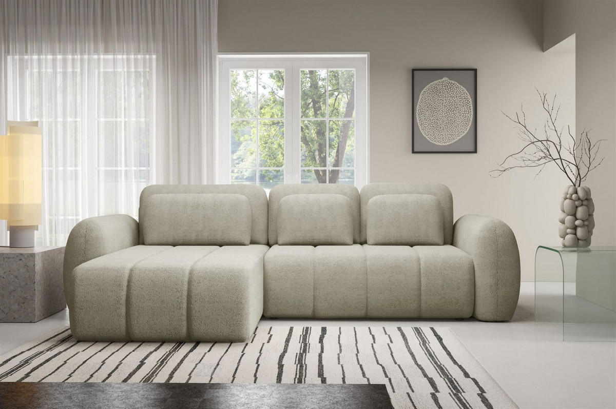 ECKSOFA Caria Mit Schlaffunktion - Creme, Holzwerkstoff/Textil (304/190cm) - Fun Möbel