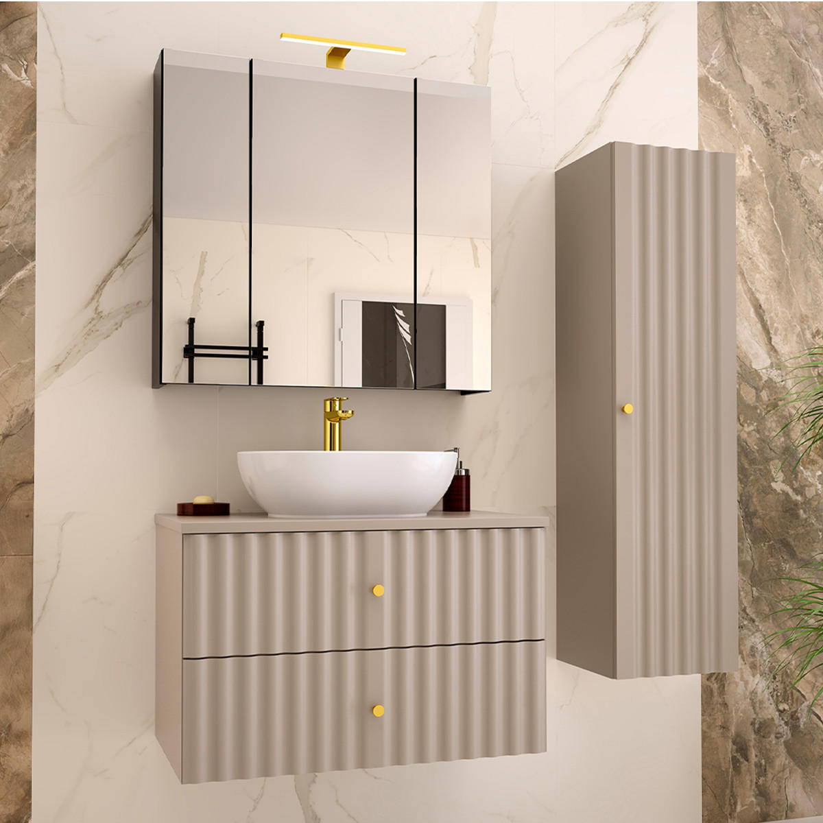 BADMÖBEL 80.6cm Izae 2er-Set Kaschmir - Beige, Holzwerkstoff (80.6/52.2/46.5cm) - Petits-meubles