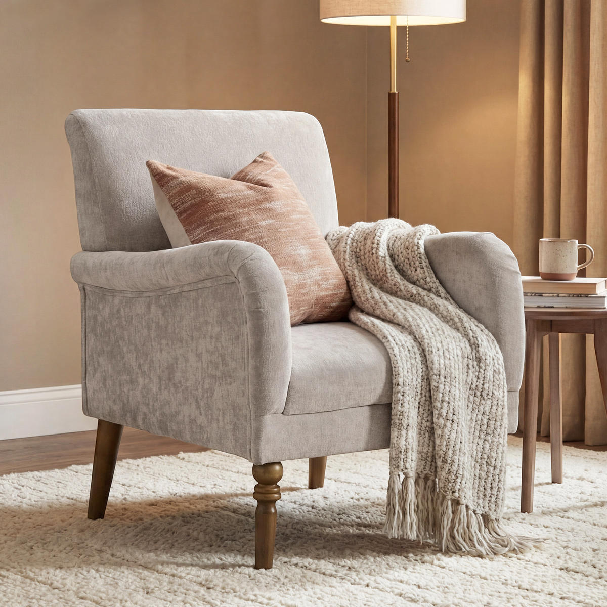SESSEL DE-13517 hohe Rückenlehne, Massivholzfüße Grau - Grau, Holz (70/88/75cm) - ComfortXL