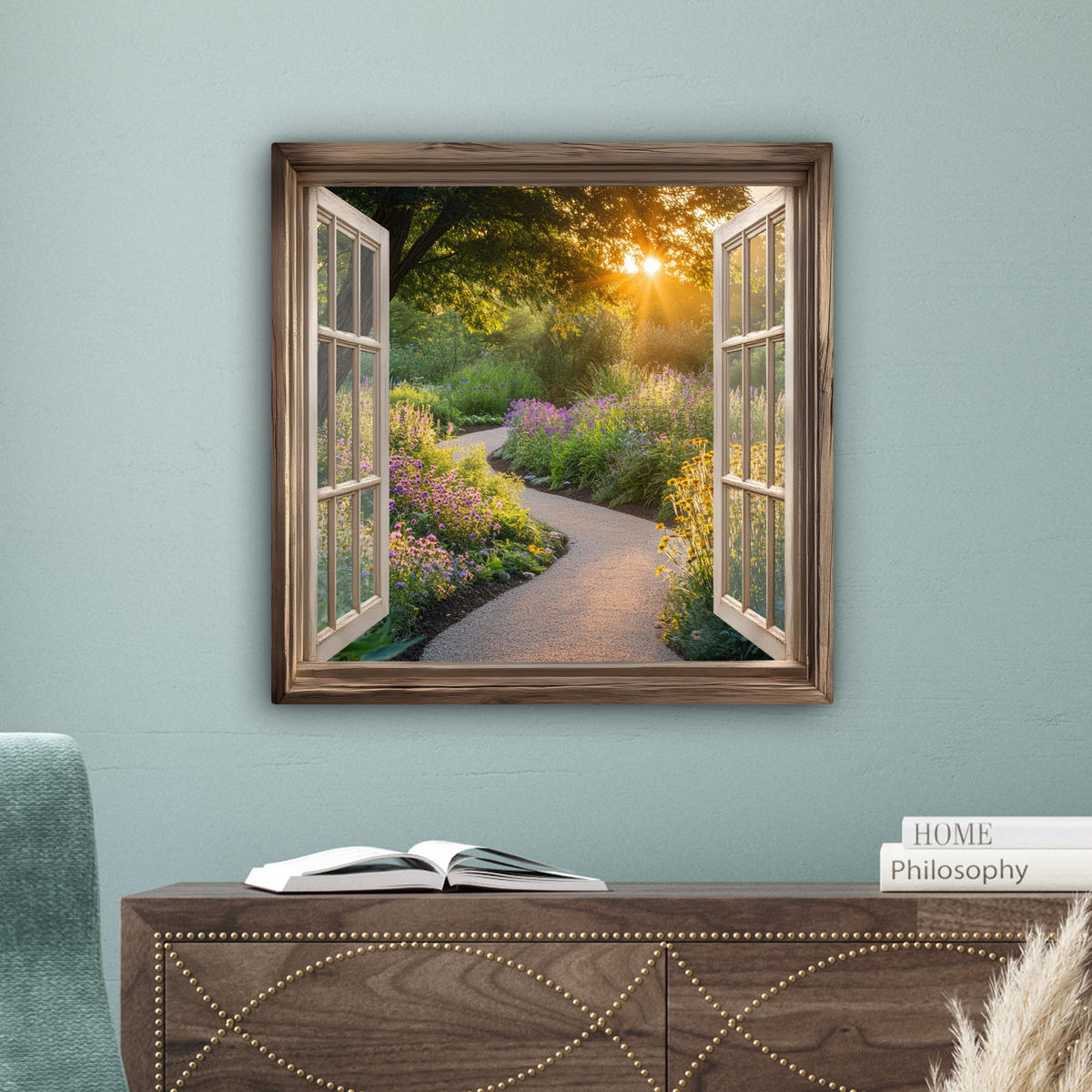 LEINWANDBILD Aussicht - Blumen - Natur - Sonne - Weg 50x50 cm - Hellgelb, Textil (50/50cm) - MuchoWow