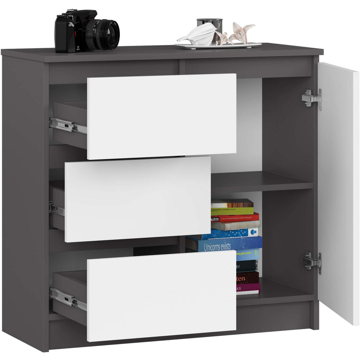KOMMODE Grau, Weiß 35x80x77 cm - Anthrazit/Weiß, Holzwerkstoff (80/77/35cm) - Akord