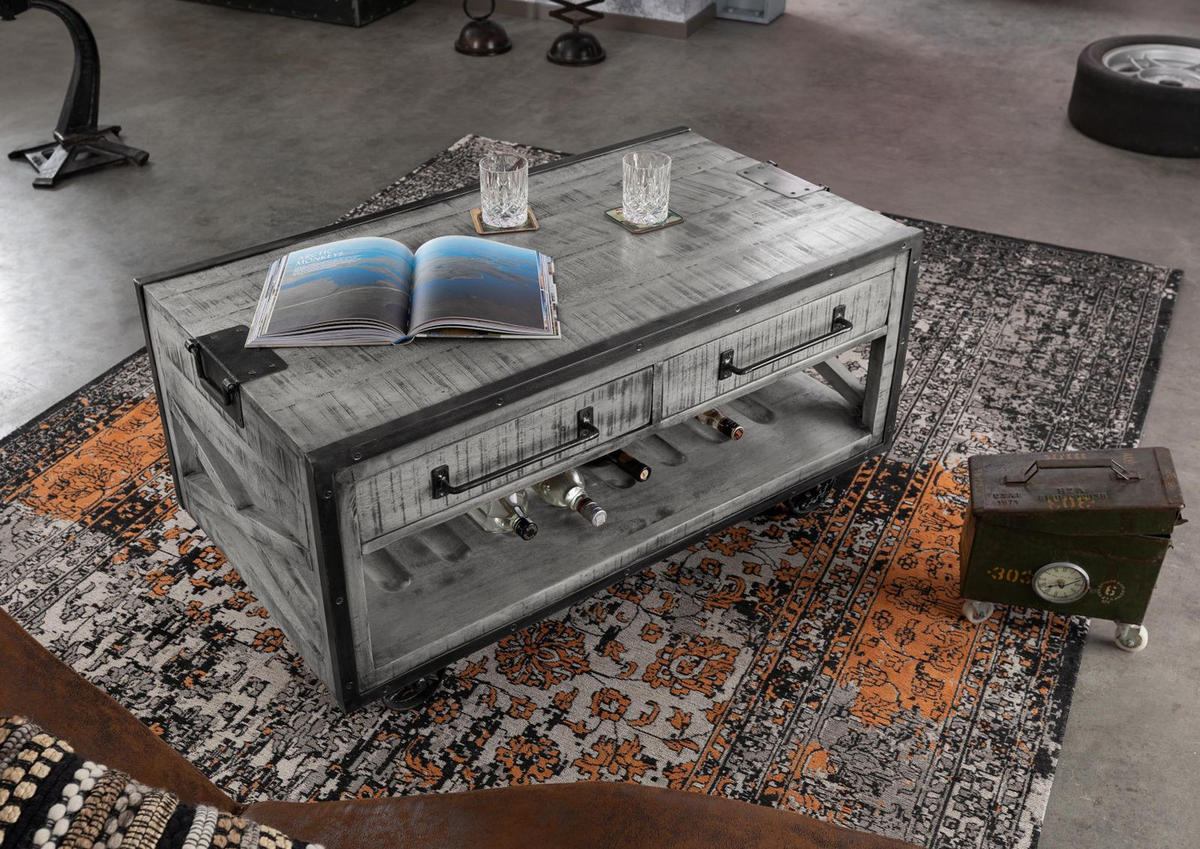 COUCHTISCH Mango 112x61x55 grau lackiert HEAVY INDUSTRY #162 - Grau, Holz (112/61/55cm) - Massivmoebel24